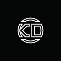 Monograma del logotipo de kd con plantilla de diseño redondeado de círculo de espacio negativo vector