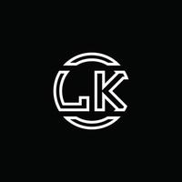 Monograma del logotipo de lk con plantilla de diseño redondeado de círculo de espacio negativo vector
