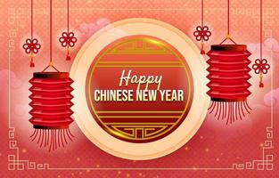 celebración del año nuevo chino en oro rosa brillante con borla y linterna vector