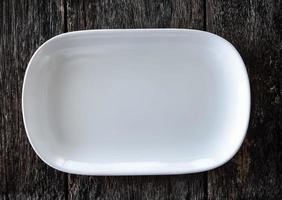 empty white plate on wooden photo