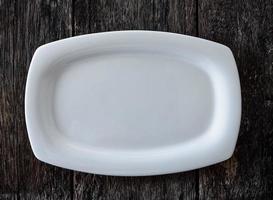 empty white plate on wooden photo