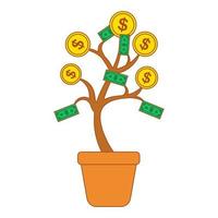 Money tree with growing gold coins. Business, financial, economic and investment concept. A symbol of material well being vector