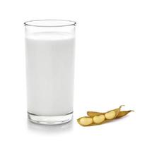 glass of milk and soy bean on white background photo