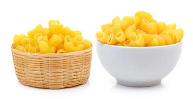 dry macaroni in the white bowl and basket on white background photo