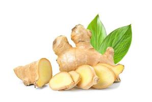 ginger herb with leaf on white background photo