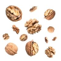Falling walnuts isolated on white background photo
