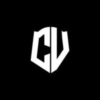 Cinta del logotipo de la letra del monograma de CV con estilo de escudo aislado sobre fondo negro vector