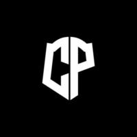 CP monogram letter logo ribbon with shield style isolated on black background vector