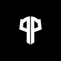 Cinta del logotipo de la letra del monograma de pp con el estilo del escudo aislado en fondo negro vector