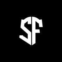 Cinta del logotipo de la letra del monograma de sf con el estilo del escudo aislado en fondo negro vector