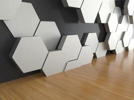 Abstract futuristic wood floor and hexagons background, 3D rendering photo