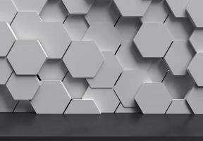 Piso futurista abstracto con fondo de hexágonos, representación 3d foto
