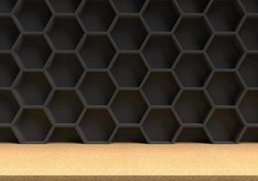 Piso de madera futurista abstracto y fondo de hexágonos, representación 3d foto