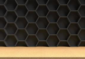 Abstract futuristic wood floor and hexagons background, 3D rendering photo