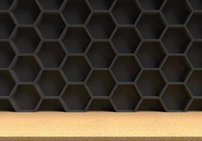 Abstract futuristic wood floor and hexagons background, 3D rendering photo