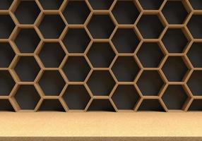 Piso de madera futurista abstracto y fondo de hexágonos, representación 3d foto