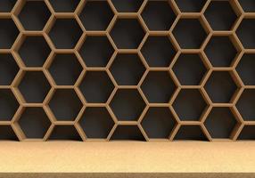Abstract futuristic wood floor and hexagons background, 3D rendering photo