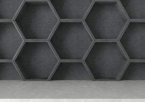 Piso futurista abstracto con fondo de hexágonos, representación 3d