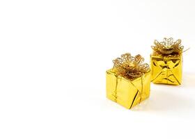 Gold gift box Isolated on white backgrounds with space for your text photo