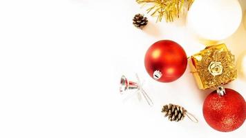 Christmas ball decoration on white backgrounds above with space for text photo
