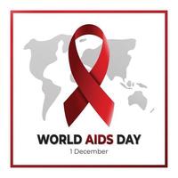 World AIDS Day Campaign with Realistic Red Ribbon and World Map Background. Ready to post. 1st December vector