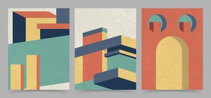 Cartel de arquitectura abstracta con cubierta de fondo de edificio geométrico moderno. Ilustración de plantilla de construcción con textura grunge vector