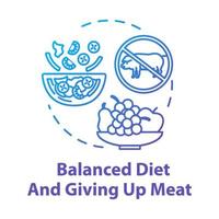 Balanced diet and giving up meat concept icon. No animal food. Nutritious diet. Healthcare. Organic meal. Going vegan idea thin line illustration. Vector isolated outline RGB color drawing