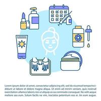 icono de concepto de productos de cuidado de la piel con texto. crema facial. loción hidratante. protector solar y suero. plantilla de vector de página ppt. folleto, revista, elemento de diseño de folleto con ilustraciones lineales