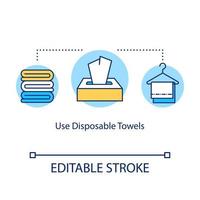 Use disposable towels concept icon. Dermatology and hygiene. Paper towels, handkerchiefs. Tissues pack idea thin line illustration. Vector isolated outline RGB color drawing. Editable stroke