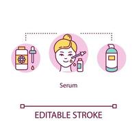 Serum concept icon. Essential oil. Moisturizing liquid for face treatment. Skincare. Cosmetic product idea thin line illustration. Vector isolated outline RGB color drawing. Editable stroke