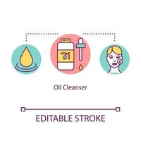 Oil cleanser concept icon. Essence and serum with dripper. Female beauty routine. Skincare product idea thin line illustration. Vector isolated outline RGB color drawing. Editable stroke