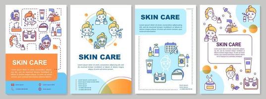 Skin care, home and professional procedures brochure template. Flyer, booklet, leaflet print, cover design with linear icons. Vector layouts for magazines, annual reports, advertising posters