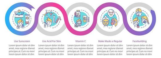 plantilla de infografía de vector de cuidado de la piel. ácido para la piel y vitamina c. elementos de diseño de presentación de facebuilding. visualización de datos con 5 pasos. gráfico de la línea de tiempo del proceso. diseño de flujo de trabajo con iconos lineales