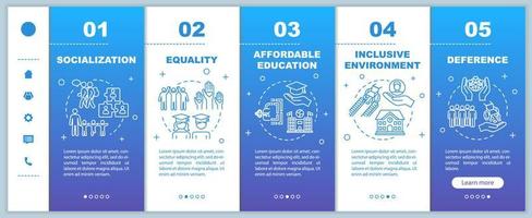 Inclusive education onboarding vector template. Equality and socialization. Affordable studying. Responsive mobile website with icons. Webpage walkthrough step screens. RGB color concept