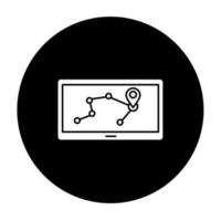 Personal navigation assistant glyph icon. Navigator. PNA. GPS system. Portable electronic gadget. Mobile device. Positioning. Technology. Vector white silhouette illustration in black circle