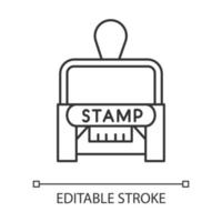 Stamp pixel perfect linear icon. Notarization. Authentification. Validation, confirmation. Thin line customizable illustration. Contour symbol. Vector isolated outline drawing. Editable stroke