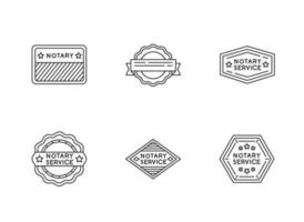 Notary service stamps pixel perfect linear icons set. Validation. Approval, confirmation. Notarization. Customizable thin line contour symbols. Isolated vector outline illustrations. Editable stroke