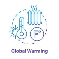 Global warming concept icon. Heat wave. High temperature. Industrial damage. Ozone hole and depletion. Climate change idea thin line illustration. Vector isolated outline RGB color drawing