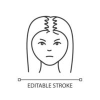 Female hair pixel perfect linear icon. Woman with alopecia. Hairloss problem. Thinning hairline. Thin line customizable illustration. Contour symbol. Vector isolated outline drawing. Editable stroke