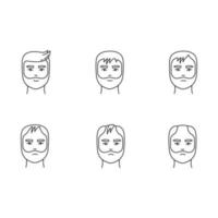 Hair loss pixel perfect linear icons set. Baldness process stages. Male alopecia conditions. Customizable thin line contour symbols. Isolated vector outline illustrations. Editable stroke