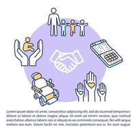 icono de concepto de inclusión con texto. apoyo comunitario para niños con discapacidades. cuidar a los niños. plantilla de vector de página ppt. folleto, revista, elemento de diseño de folleto con ilustraciones lineales