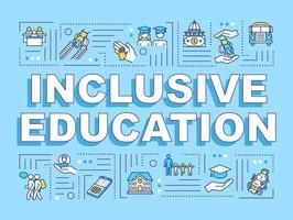 Inclusive education word concepts banner. University program. People with special needs. Infographics with linear icons on blue background. Isolated typography. Vector outline RGB color illustration