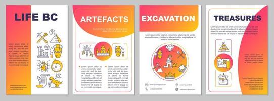 Life BC brochure template. Artefacts, excavation, treasures. Flyer, booklet, leaflet print, cover design with linear icons. Vector page layouts for magazines, annual reports, advertising posters