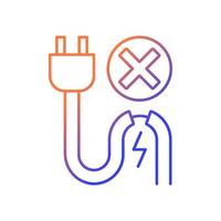 Do not use when damaged cable gradient linear vector manual label icon. Thin line color symbol. Modern style pictogram. Vector isolated outline drawing for product use instructions