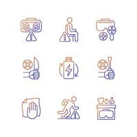 Virtual reality guide gradient linear vector manual label icons set. Thin line contour symbols bundle. Isolated vector outline illustrations collection on black and white for product use instructions