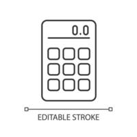 Calculator linear icon. Math operations. Portable electronic device. Hand-held tool for school. Thin line customizable illustration. Contour symbol. Vector isolated outline drawing. Editable stroke