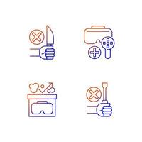 VR guidance gradient linear vector manual label icons set. Thin line contour symbols bundle. Isolated vector outline illustrations collection on black and white for product use instructions