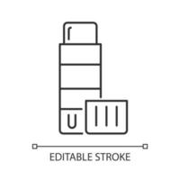Glue stick linear icon. Solid adhesive in push-up tube. Craft glue for scrapbooking. Thin line customizable illustration. Contour symbol. Vector isolated outline drawing. Editable stroke