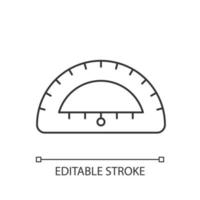 Protractor linear icon. Instrument for constructing, measuring angles. Simple half-disc. Thin line customizable illustration. Contour symbol. Vector isolated outline drawing. Editable stroke