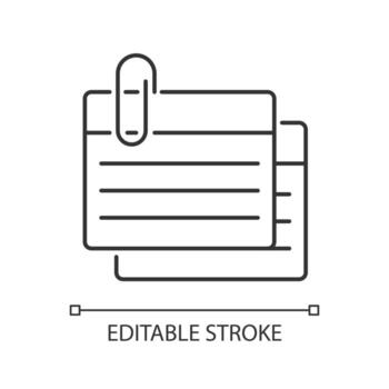 Index card linear icon. Small piece for recording information. Flashcards for studying. Thin line customizable illustration. Contour symbol. Vector isolated outline drawing. Editable stroke